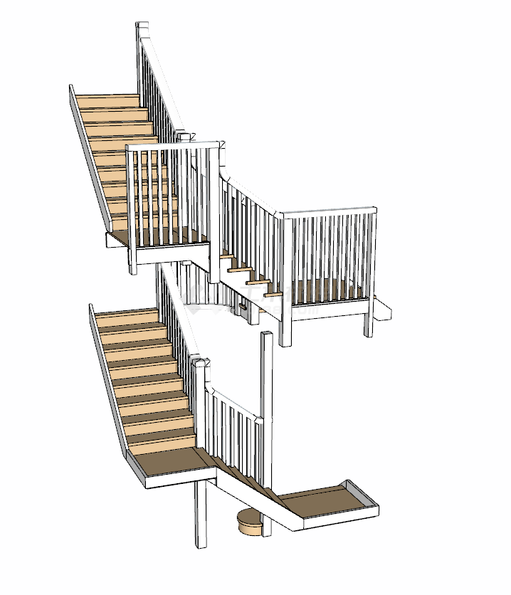 现代木制三楼楼梯su模型-图一