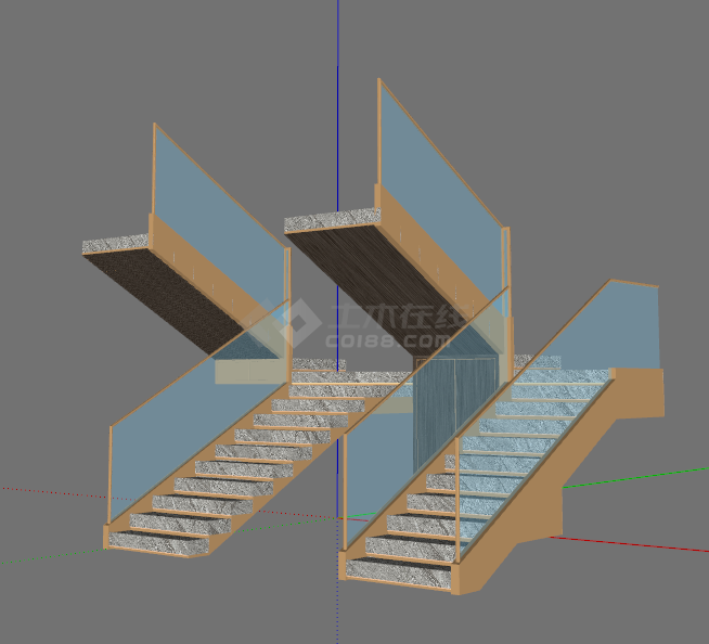 现代轻奢玻璃扶手楼梯su模型-图二