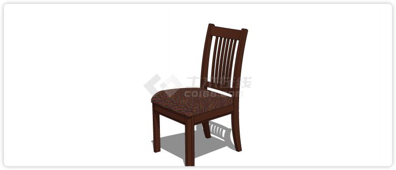 黑胡桃木暗色格子软坐垫单椅su模型-图二