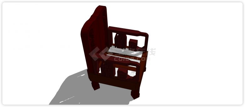 酸枝复古白玉坐垫单椅su模型-图二