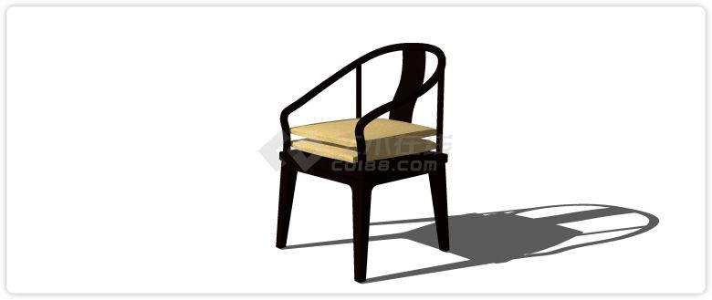 黑色实木弧形靠背圆角扶手单椅su模型-图二