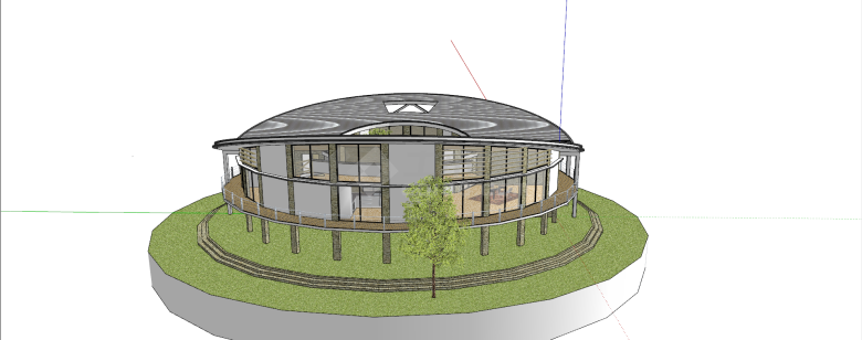 现代田园风格创意二层圆形带游泳池民宿su模型-图一