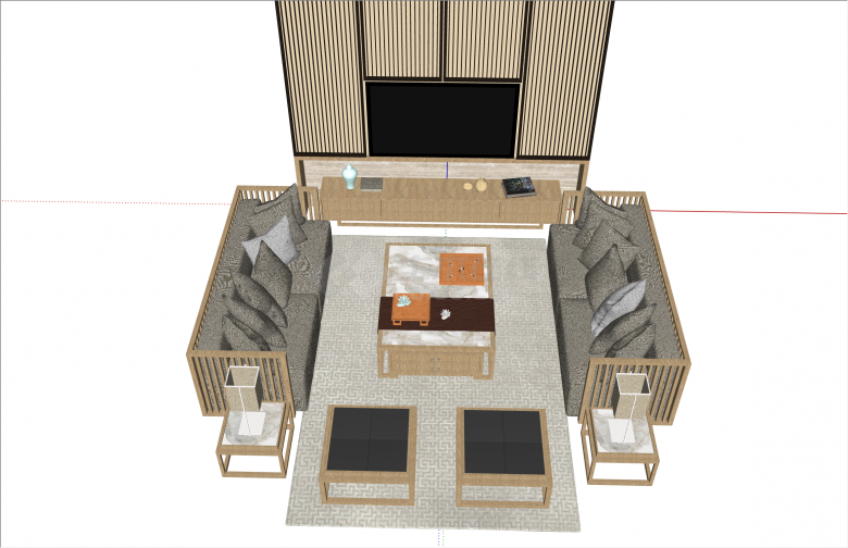 独特木制镂空新中式沙发su模型-图二