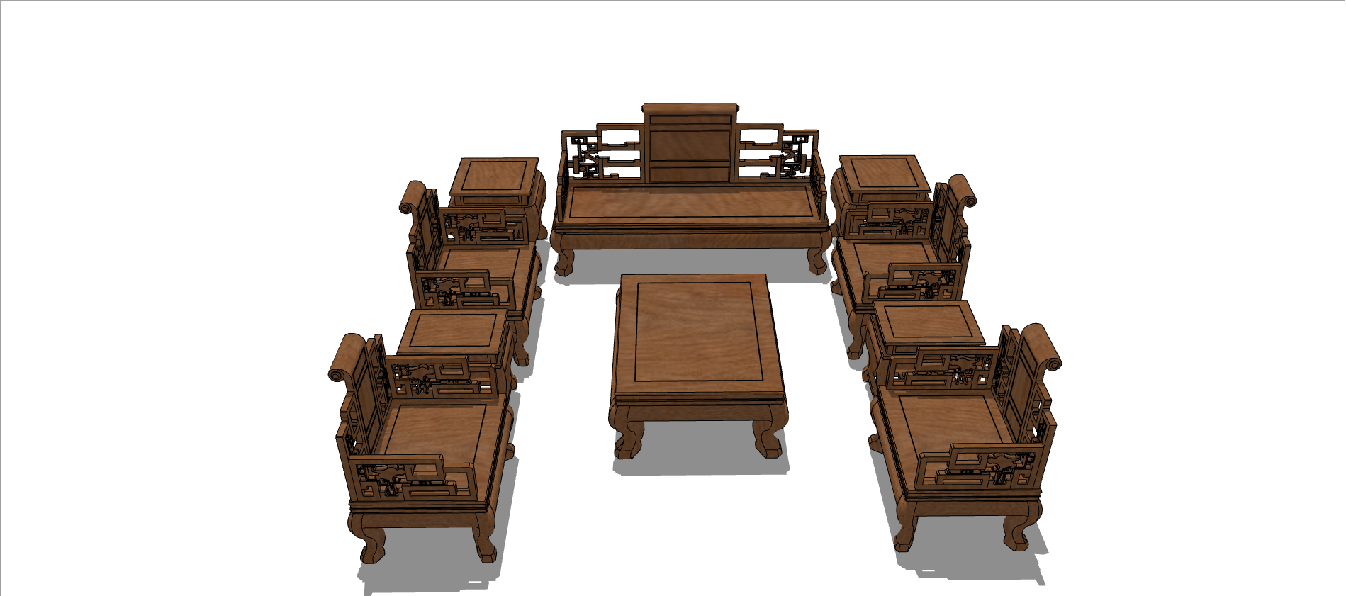 中式木制中空沙发 su模型