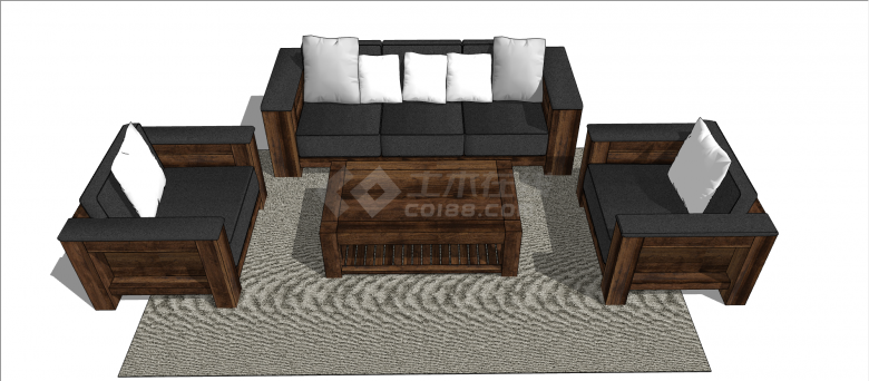 新中式黑白色系沙发su模型-图二