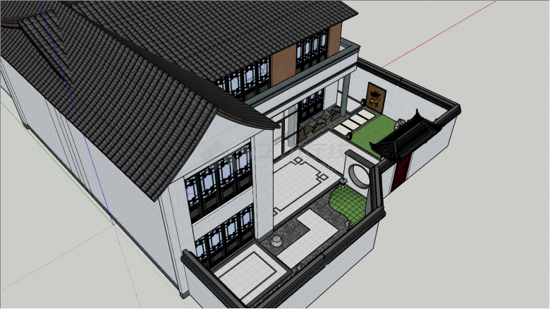 新中式风格庭院花园su模型-图二