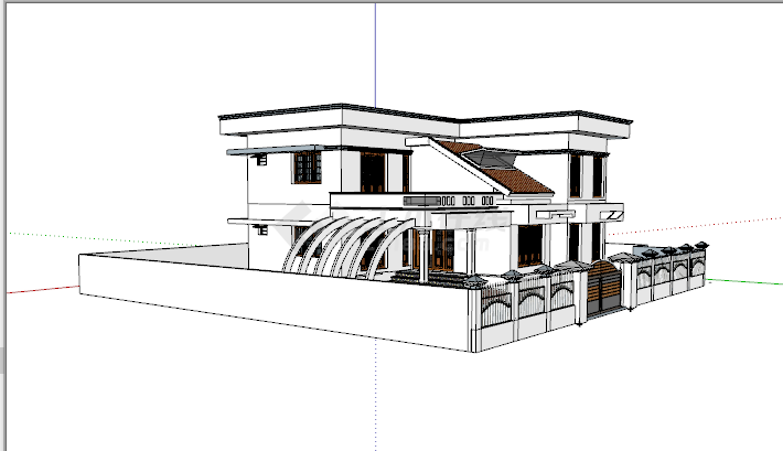 新中式白墙木窗独栋建筑兼职su模型-图二