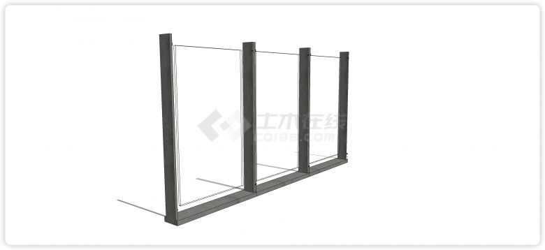 钢材方条结构三段玻璃栏杆su模型-图二