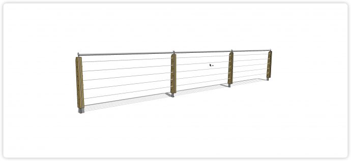 实木固定柱圆条横栏不锈钢栏杆su模型_图1