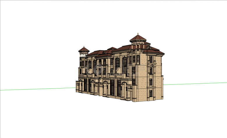 红瓦新古典联排民宿su模型-图一