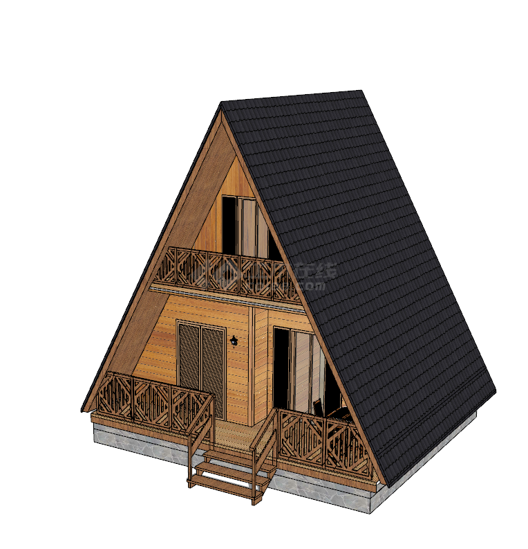 旧中式简约小型小木屋 su模型-图一