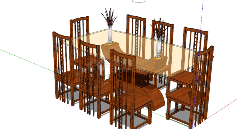 木制褐色经典新中式餐桌组合 su模型-图二