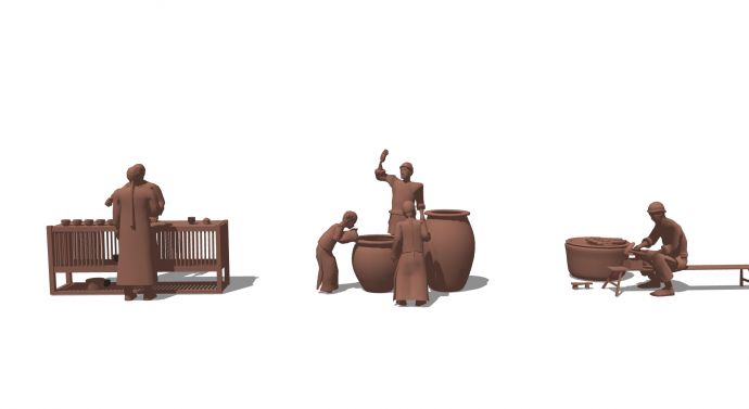 古代劳作玩耍售卖商品的3D铜人su模型_图1