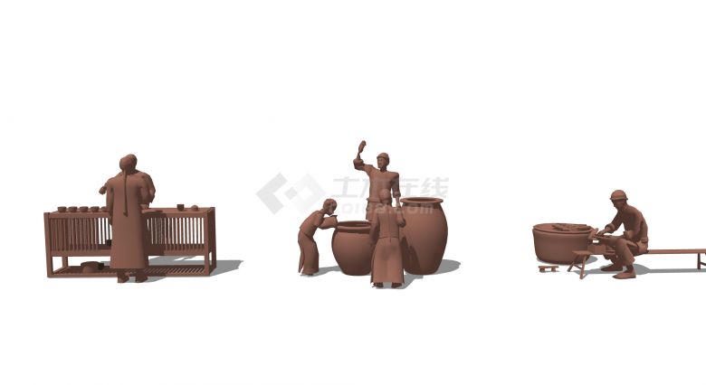 古代劳作玩耍售卖商品的3D铜人su模型-图一