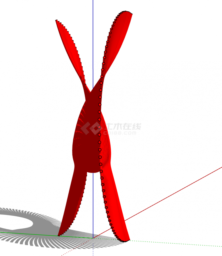 红色螺旋式现代创意艺术雕塑SU模型-图一