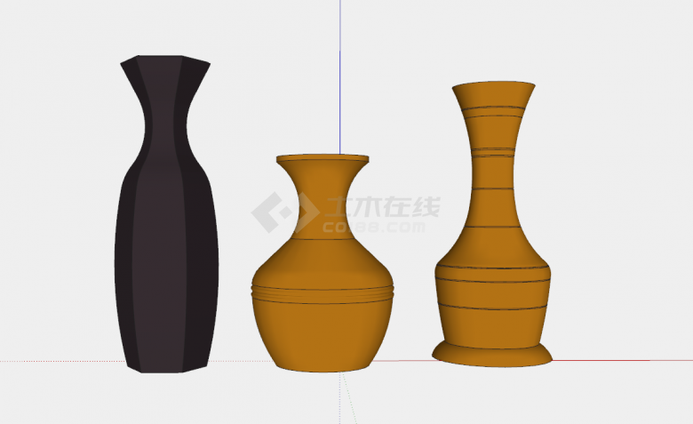 新中式彩色花瓶瓷器su模型-图一