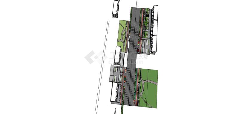 城市更新双车人行道su模型-图一