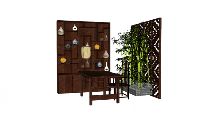 桌椅家具合集带竹子su模型_图1