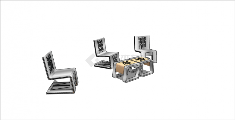 灰色的靠背镂空的创意坐凳su模型-图二