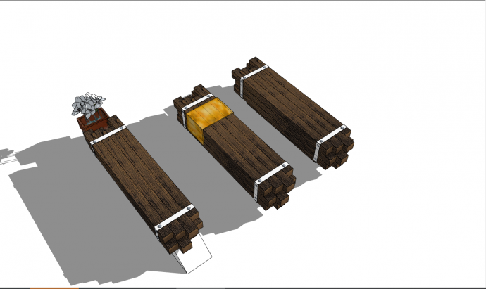 棕色的带有木捆状的中式坐凳 su模型_图1