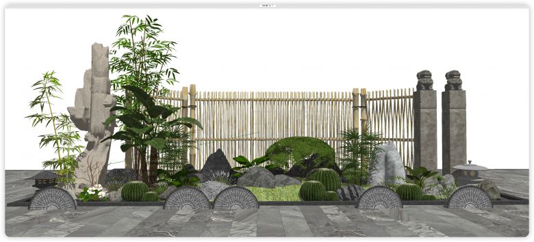 假山石头狮子庭院篱笆景观小品su模型-图二