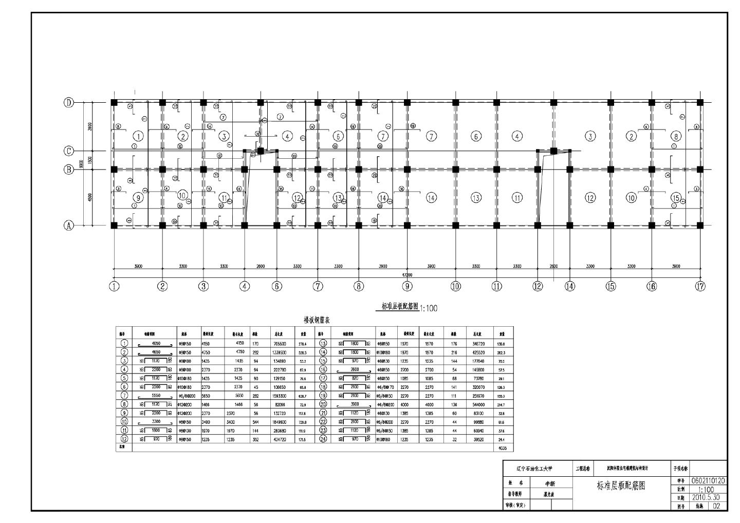 沈阳体院住宅楼建筑结构设计-框架住宅楼全套设计标准层板配筋CAD图.dwg