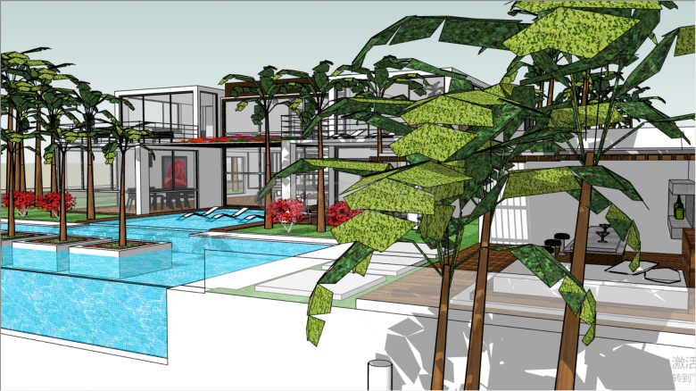  Chinese French window swimming pool villa su model - Figure 1