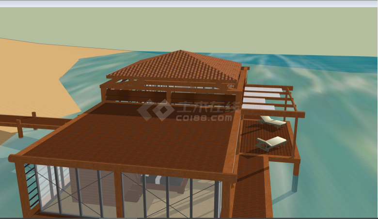 带有海边沙滩的别墅su模型-图一
