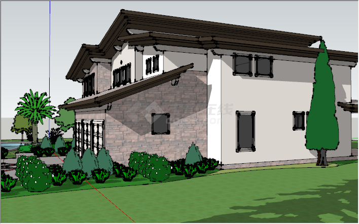  European grey double deck suburban single family villa su model - Figure 2