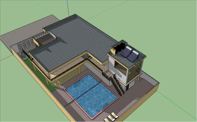 拥有顶面大露台+户外游泳池的别墅su模型_图1