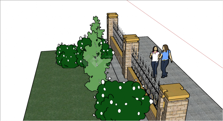 带绿化的别墅围墙su模型-图二