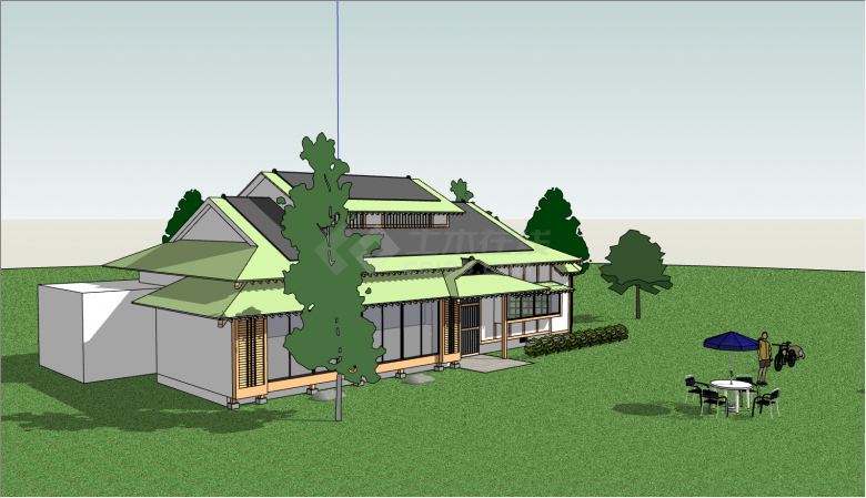 简欧风格坡屋顶别墅su模型-图一