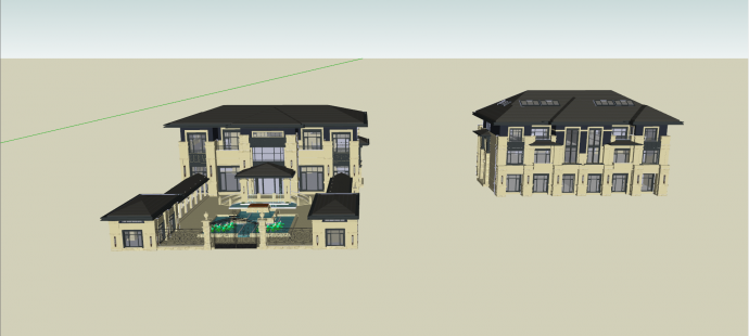 两栋新中式风格别墅su模型_图1