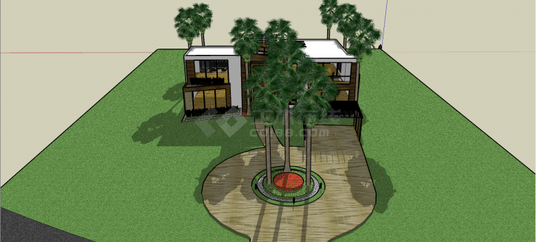 两层白漆木质墙体带泳池别墅su模型-图二