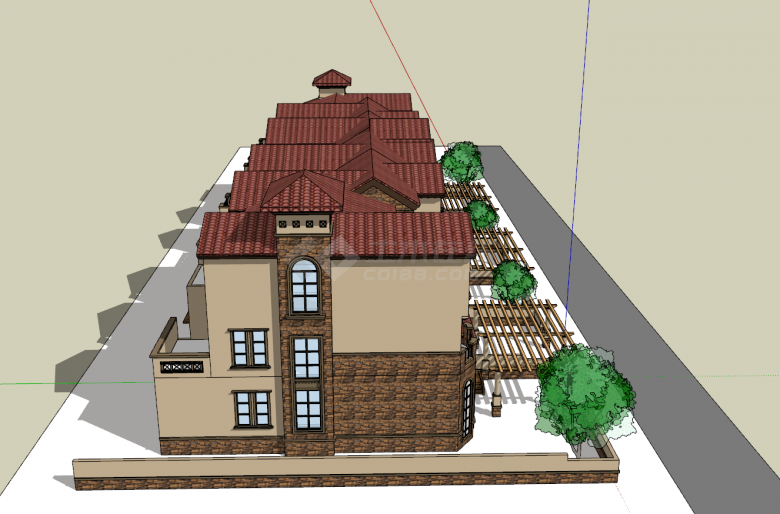 现代中式洋气的联排别墅su模型-图二