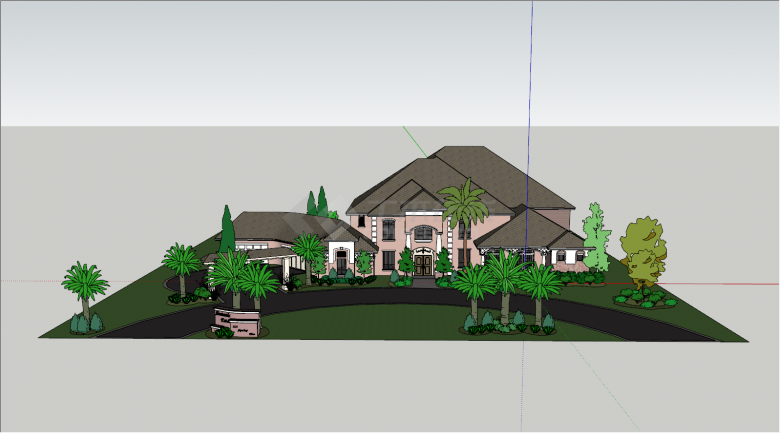 带橡胶树道路地中海风格别墅su模型-图一