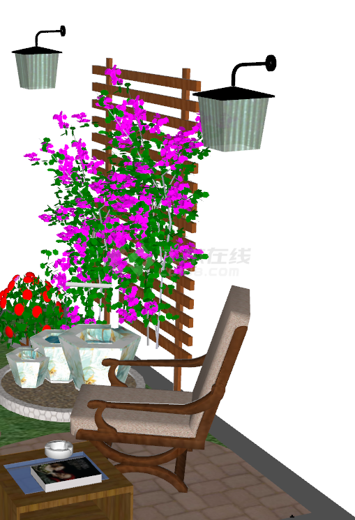庭院屋顶花园花架花墙su模型-图二