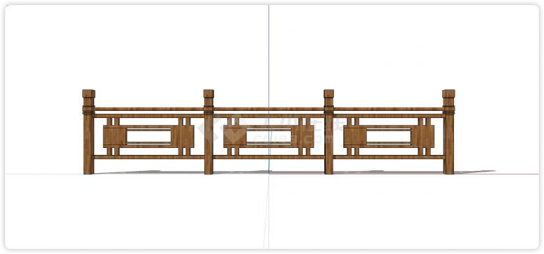 中式方形柱木质栏杆su模型-图一