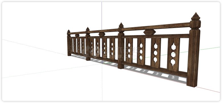 金丝木滴水造型雕花木质栏杆su模型-图二