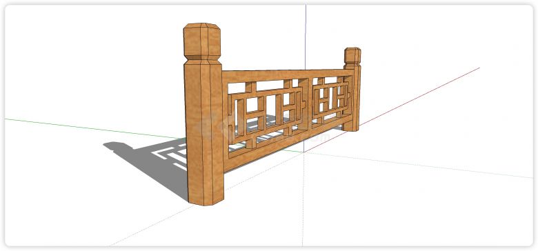 大小矩形组合造型木质栏杆su模型-图二