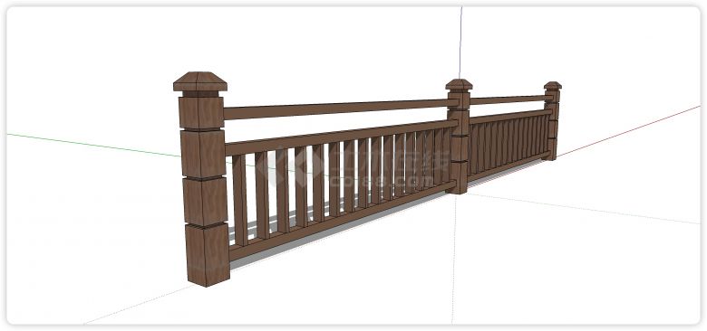 紫檀木短节矩形柱木质栏杆su模型-图二