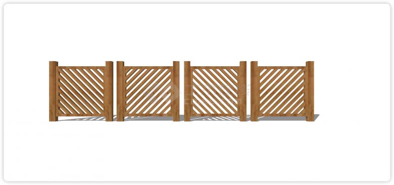 四段不连接对角斜线造型木质栏杆su模型-图一