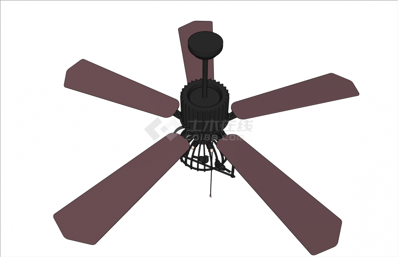 复古风扇吊灯现代灯具su模型-图二