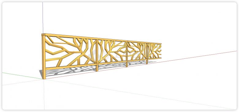 新中式枝桠造型木质栏杆su模型-图二