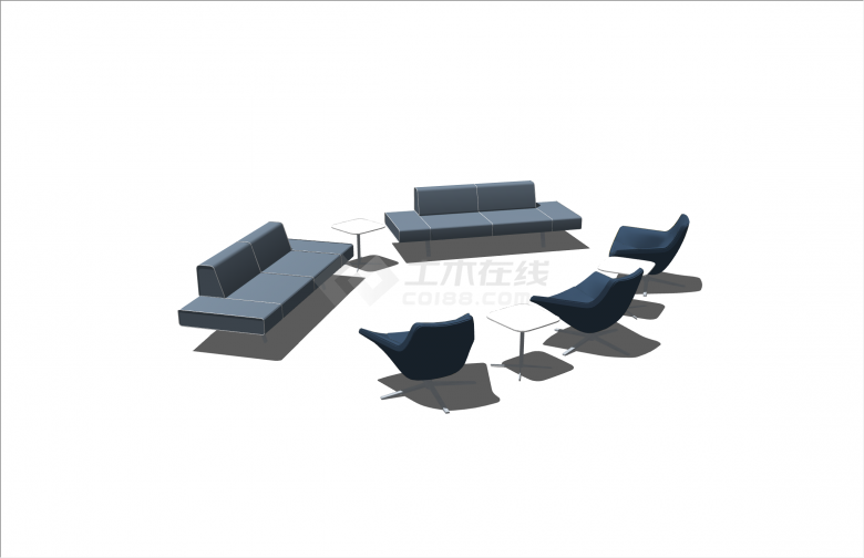 豪华舒适沙发及单人椅组合办公室家具su模型-图一