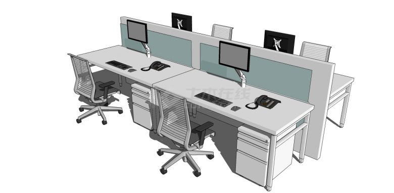 电脑办公室家具桌椅su模型-图二