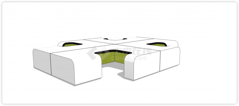 十字拼接造型办公室家具桌椅su模型-图二
