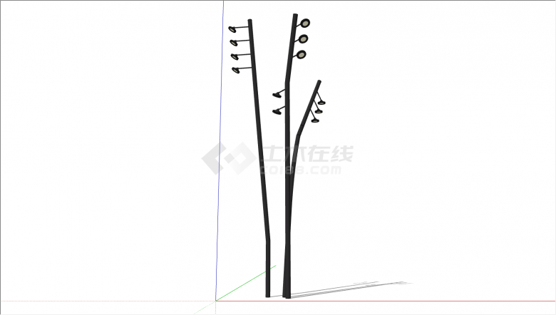 黑色小灯管现代景观灯具 su模型-图二