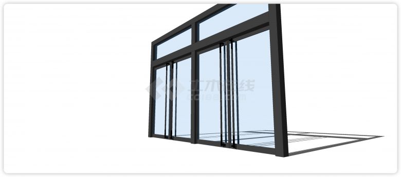 黑色粗边框蓝色玻璃商业玻璃双开门su模型-图二