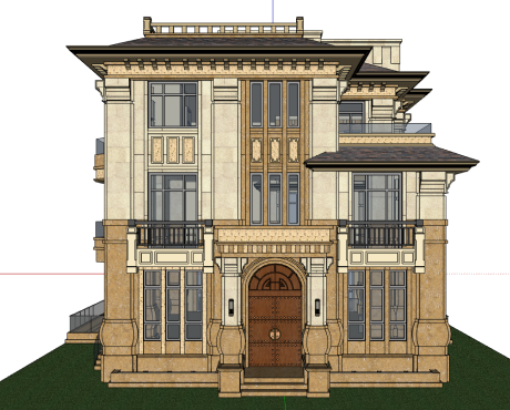 一栋三层的豪华的欧式别墅民宿 su模型-图二